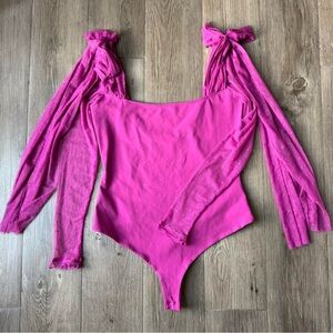 Free People Intimately “Tongue Tied” Mesh Bodysuit – Fuchsia – Size M